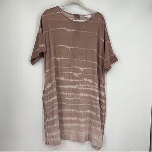 Pure Jill Tie-Dye Print Roundneck Short Sleeve Back Button Multicolor Tunic Top